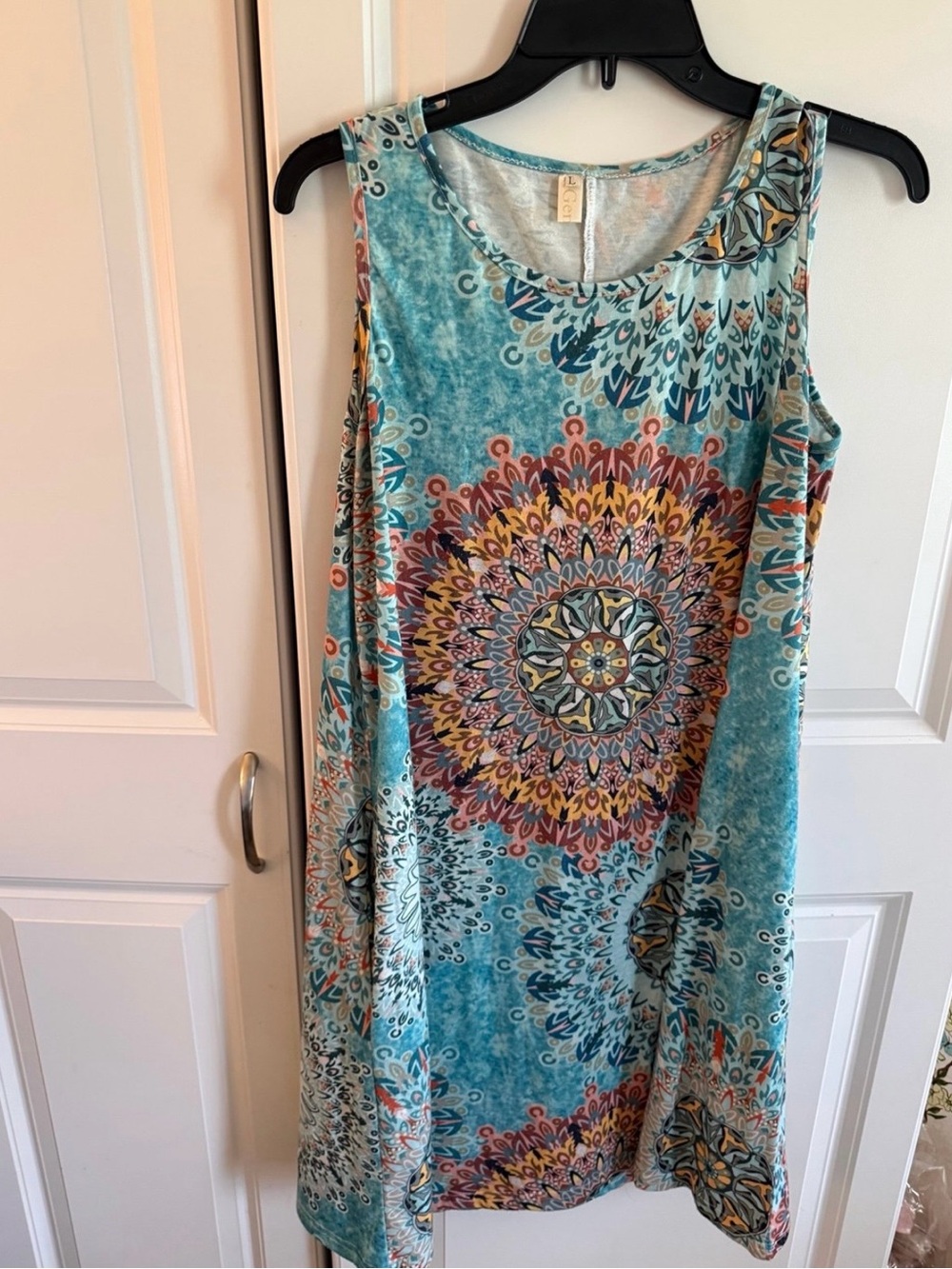 Womens Mandala Dress Casual Sleeveless T-shirt Dress Pockets  large Boho
